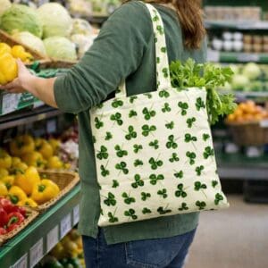 Shamrock tote bag is foldable and reusable. A useful souvenir of your trip to Ireland. Sign up to our newsletter to receive 15% off your order.
