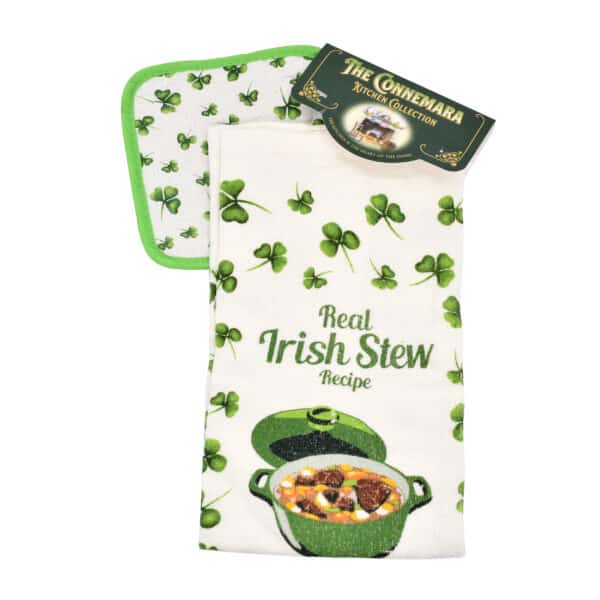 Irish stew kitchen towel with the recipe for real Irish stew. Complete your Irish kitchen with our kitchenware from the Connemara Kitchen.