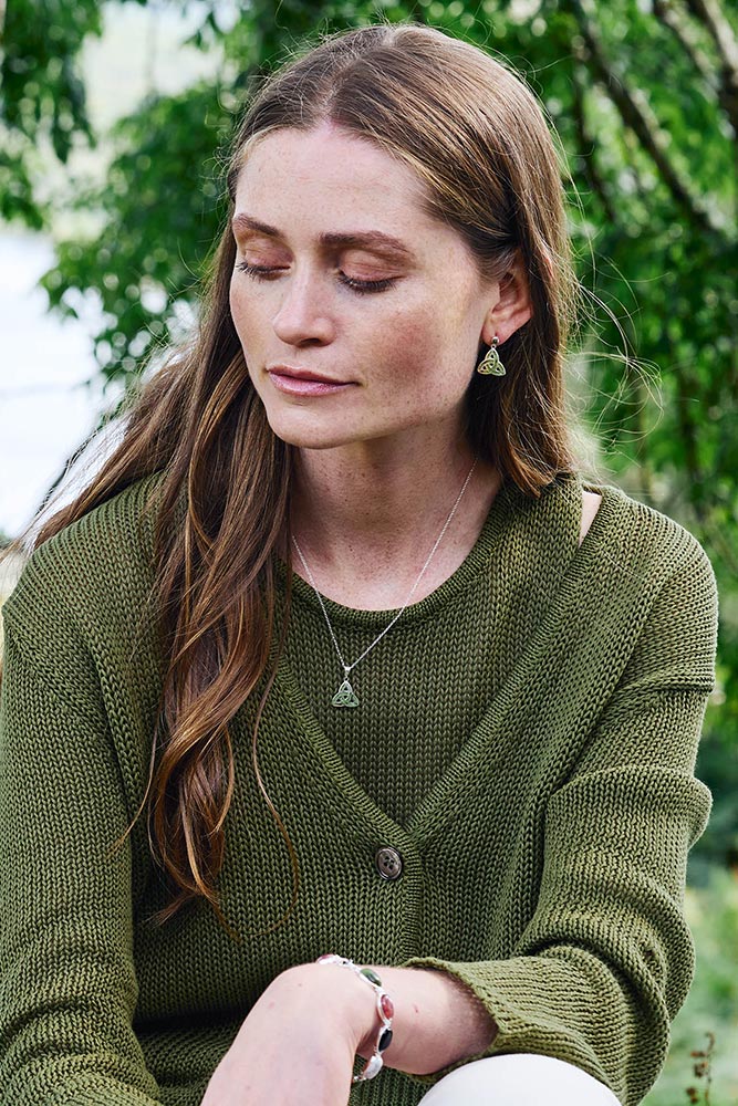 Trinity Knot Connemara Marble Silver Pendant & earings