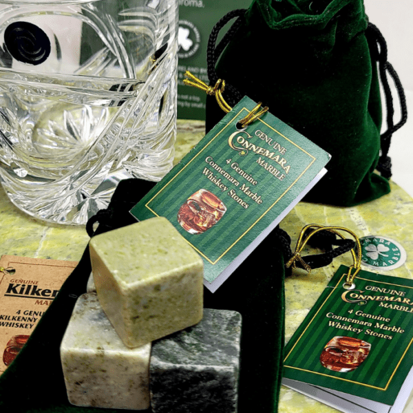 Our Connemara Marble Whiskey Stones can be used to keep many drinks cool such as wine, cider, gin and vodka. Reusable, authentic, genuine.