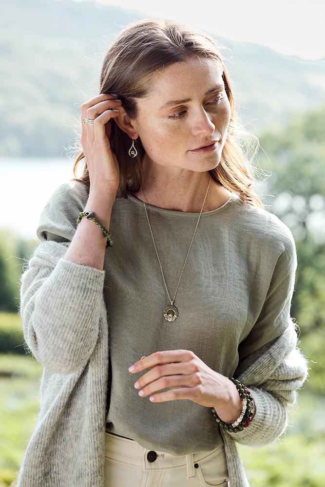 Claddagh Silver Connemara Marble Pendant and Earrings