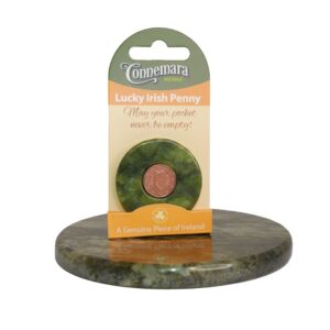 Lucky Penny with Connemara Marble. Irish legend has it that you should always keep a one penny coin with you for luck. Genuine Irish coin.