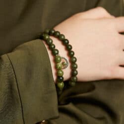 Sun & Moon Set of 2 Irish Sterling Silver Charm with genuine, natural Connemara Marble beads on 2 stretch bracelets. Handmade in Ireland.