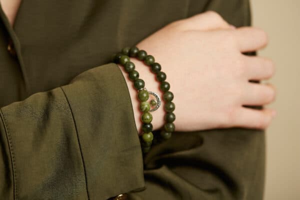 Sun & Moon Set of 2 Irish Sterling Silver Charm with genuine, natural Connemara Marble beads on 2 stretch bracelets. Handmade in Ireland.