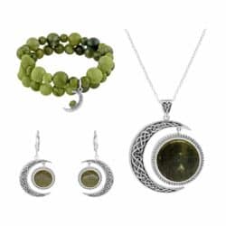Handcrafted with genuine Connemara Marble and Irish Sterling Silver. This three piece jewelry set is handcrafted in Ireland.