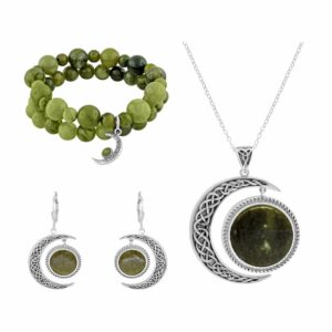 Handcrafted with genuine Connemara Marble and Irish Sterling Silver. This three piece jewelry set is handcrafted in Ireland.