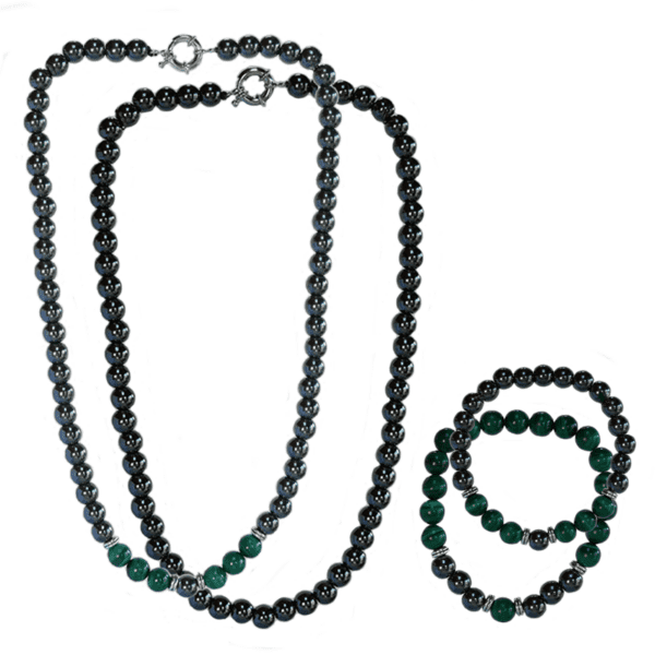 Celtic Cliffs of Moher Gemstone Jewelry Collecton. Handcrafted in Ireland with genuine Malachite and Hematite gemstones.
