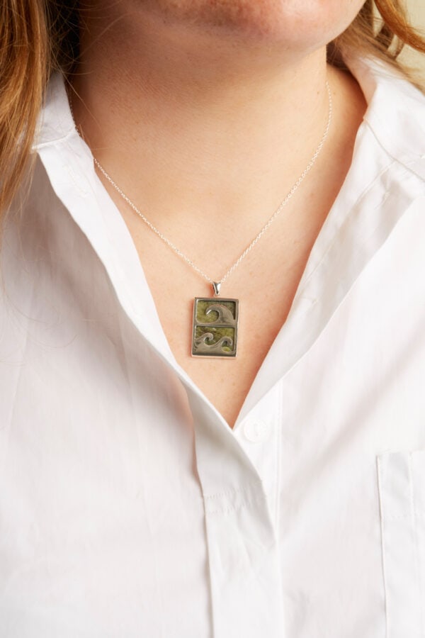 Inspired by the stories of the sea our Celtic Wave Silver Pendant is handcrafted in Ireland with genuine Connemara Marble and hallmarked Sterling Silver.