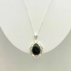 Tear drop shape Connemara Marble Pendant. Handcarved in Ireland with genuine Connemara Marble and Irish Sterling Silver. 18