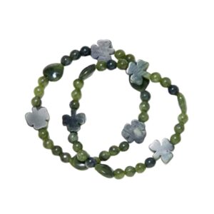 Our green Connemara Marble Shamrock bracelets are a set of two. Hand crafted in Ireland, bring the luck of the Irish home today.