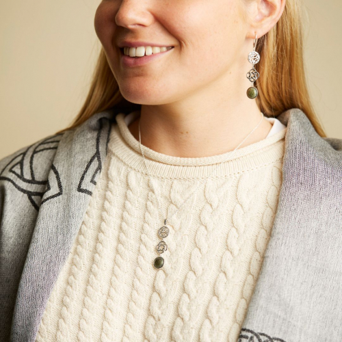 Silver Celtic Knot Connemara Marble Necklace with Earrings