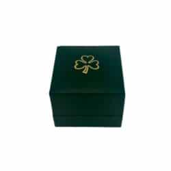 Premium hinged ring gift box with Shamrock emblem from Connemara Marble Jewelry