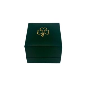Premium hinged ring gift box with Shamrock emblem from Connemara Marble Jewelry