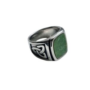 Hand crafted in Ireland with genuine Connemara Marble our Stainless Steel Trinity Knot ring is a deeply symbolic and authentic piece of Celtic jewelry.