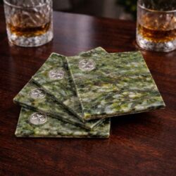 Our Set of 4 Shamrock Connemara Marble coasters will bring the luck of the Irish to your table. Handcrafted with green Connemara Marble from Ireland.