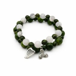 Two iconic Celtic symbols come together with two equally iconic Connemara Marble bracelets creating a stunning mix. Hallmarked Sterling Silver Charms.