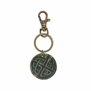Celtic Knot Connemara Marble key chain or purse charm. Handcrafted in Ireland with green, natural marble. Antique gold tone, lobster clasp.