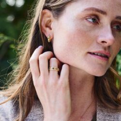 Hand crafted in Ireland with genuine Connemara Marble gemstone our gold, huggie style earrings are hallmarked and presented gift boxed.