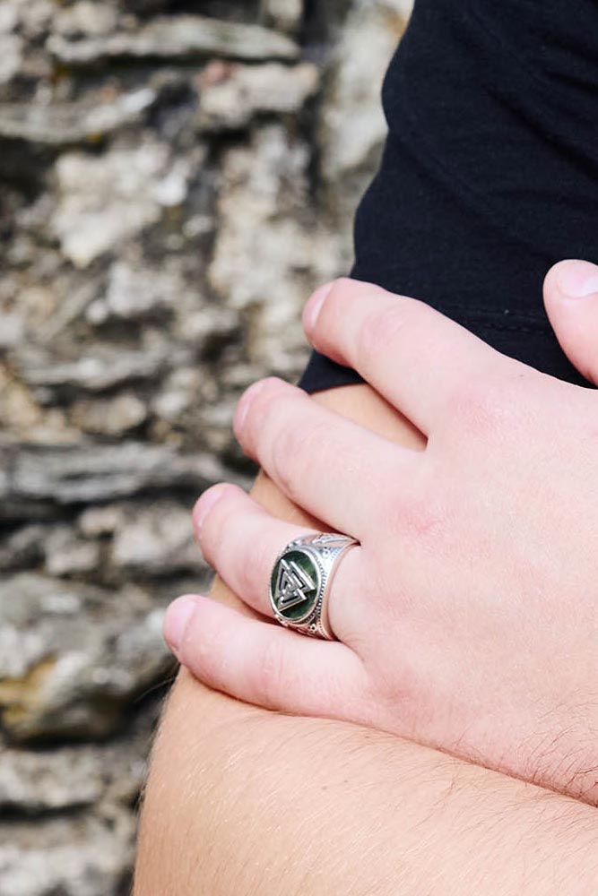 Valknut Viking Ring Connemara Marble