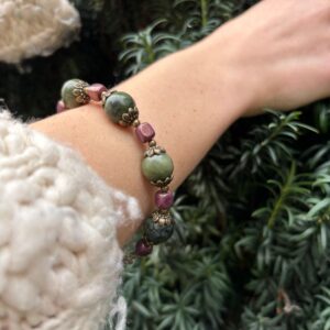 Vintage style antique tone Connemara Marble bracelet. Hand crafted in Ireland, inspired by the glamour and magic of aristocratic Ireland.
