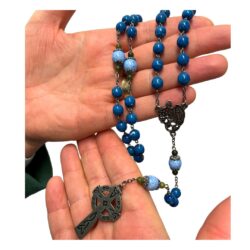Irish rosary beads combining natural beauty with practical strength. Carry them with you and tranquility will never be far away. Our Lady centerpiece.