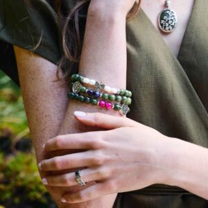 Our set of 3 Connemara Marble gemstone bracelets are a stunning collection that highlights the natural beauty of our natural gemstone. Made in Ireland.