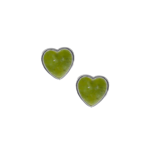 Silver heart stud earrings. Hand crafted in Ireland with natural and unique Connemara Marble gemstone. No two pieces are the same. Hallmarked & boxed.