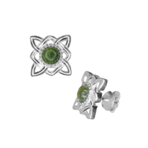 Our Celtic knot square stud earrings are hand crafted in Ireland with our natural green gemstone Connemara Marble and sterling silver.