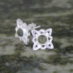Our Celtic knot square stud earrings are hand crafted in Ireland with our natural green gemstone Connemara Marble and sterling silver.