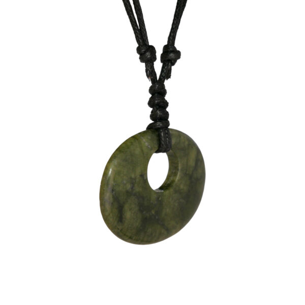 Green Connemara Marble Oval Luck Stone Pendant with fully adjustable black cord. Natural and unique Celtic Jewelry hand crafted in Ireland.