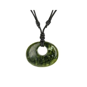 Green Connemara Marble Oval Luck Stone Pendant with fully adjustable black cord. Natural and unique Celtic Jewelry hand crafted in Ireland.