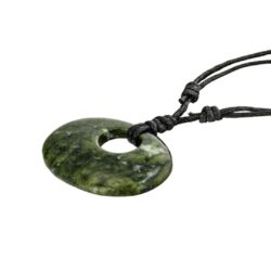 Green Connemara Marble Oval Luck Stone Pendant with fully adjustable black cord. Natural and unique Celtic Jewelry hand crafted in Ireland.