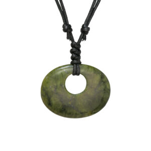 Green Connemara Marble Oval Luck Stone Pendant with fully adjustable black cord. Natural and unique Celtic Jewelry hand crafted in Ireland.