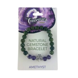 Amethyst gemstone bracelet with natural Connemara Marble gemstone found only here in Ireland. Each piece is totally unique. Hand crafted in Ireland.