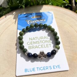 Blue tiger's eye gemstone bracelet with natural Connemara Marble gemstone found only here in Ireland. Each piece is totally unique. Hand crafted in Ireland.