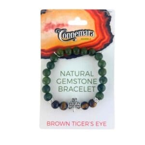 Tiger's eye gemstone bracelet with natural Connemara Marble gemstone found only here in Ireland. Each piece is totally unique. Hand crafted in Ireland.