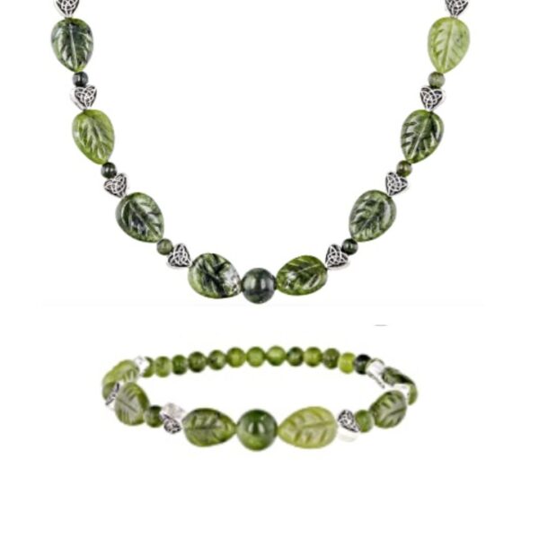 Connemara Marble Carved leaf necklace with bracelet. Part of our Special event. Sign up to our newsletter for updates and offers from Ireland.