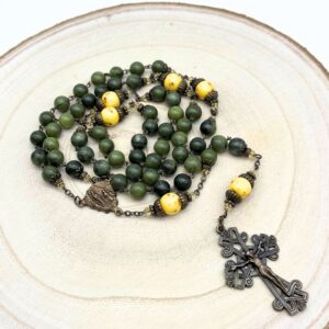Our Lady Irish rosary beads are hand crafted in Ireland using the finest Connemara Marble. Combining natural beauty with spiritual strength.