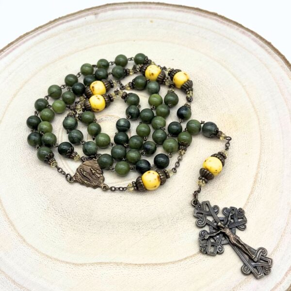 Our Lady Irish rosary beads are hand crafted in Ireland using the finest Connemara Marble. Combining natural beauty with spiritual strength.