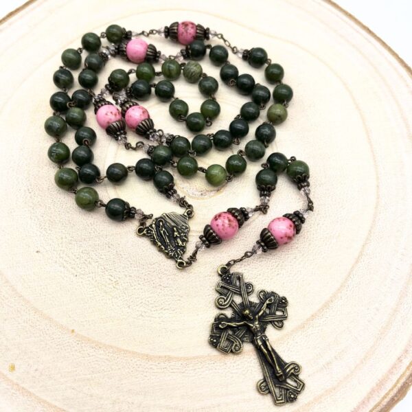 Our Lady Irish rosary beads are hand crafted in Ireland using the finest Connemara Marble. Combining natural beauty with spiritual strength.