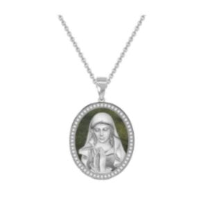 Our Lady silver pendant with Connemara Marble. Presented on an 18" chain as part of our Special Event. Sign up to our newsletter for exclusive discounts.