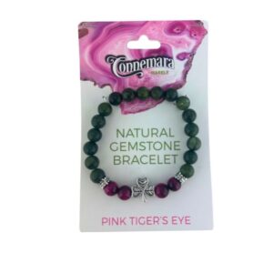 Pink Tiger's Eye gemstone bracelet with natural Connemara Marble gemstone found only here in Ireland. Each piece is totally unique. Hand crafted in Ireland.