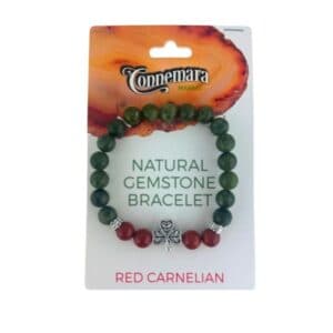 Red Carnelian gemstone bracelet with natural Connemara Marble gemstone found only here in Ireland. Each piece is totally unique. Hand crafted in Ireland.