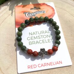 Red Carnelian gemstone bracelet with natural Connemara Marble gemstone found only here in Ireland. Each piece is totally unique. Hand crafted in Ireland.