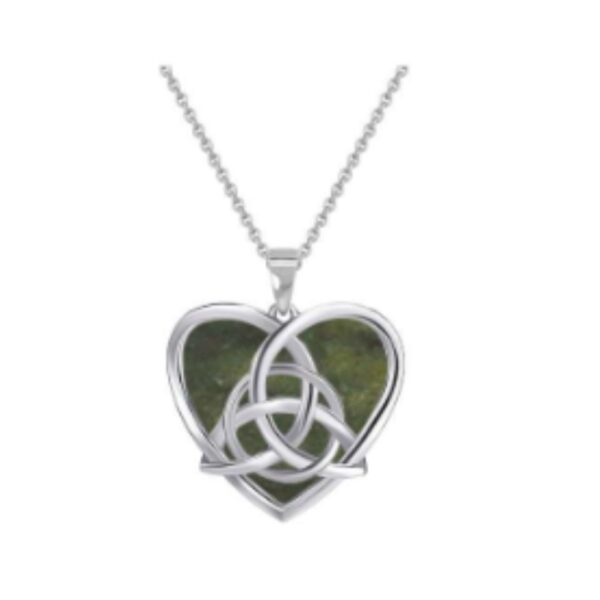 Trinity Knot silver heart pendant crafted with Connemara Marble as part of our Special Event. Sign up to our newsletter for exclusive discounts.