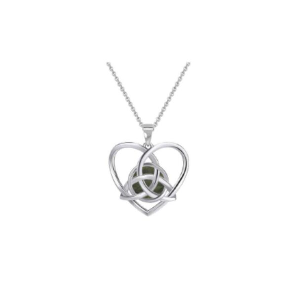 Trinity Knot silver heart pendant crafted with Connemara Marble as part of our Special Event. Sign up to our newsletter for exclusive discounts.