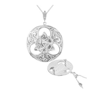 Trinity Knot silver tone over brass Viking style brooch/pendant presented on a 24" lobster clasp chain as part of our Special Event.