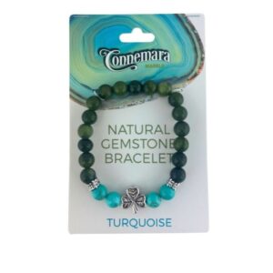 Turquoise gemstone bracelet with natural Connemara Marble gemstone found only here in Ireland. Each piece is totally unique. Hand crafted in Ireland.