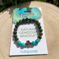 Turquoise gemstone bracelet with natural Connemara Marble gemstone found only here in Ireland. Each piece is totally unique. Hand crafted in Ireland.