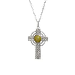 Connemara Marble Silver Celtic Cross pendant hand crafted in Ireland with our authentic natural gemstone and hallmarked Irish silver. 18